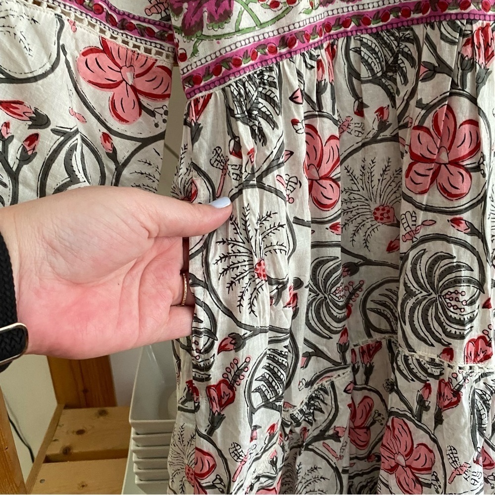La Plage Pink White Loopy Floral Water Mill Maxi Dress XS - Picture 9 of 16